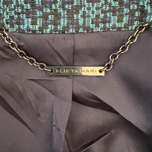 Elie Tahari Woven Tweed Teal Hidden Snap Closure Size 10 - Picture 5 of 5